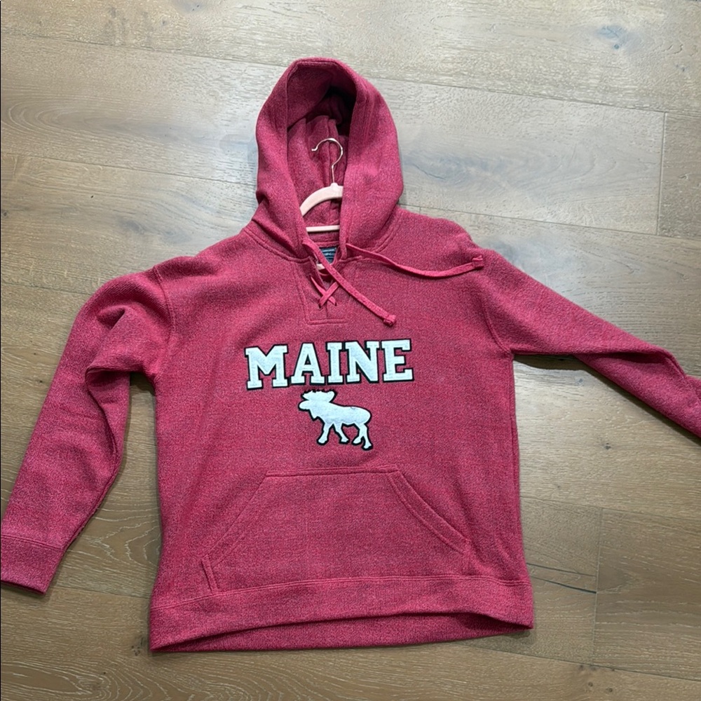 Red Maine Hoodie with Moose Graphic unisex large